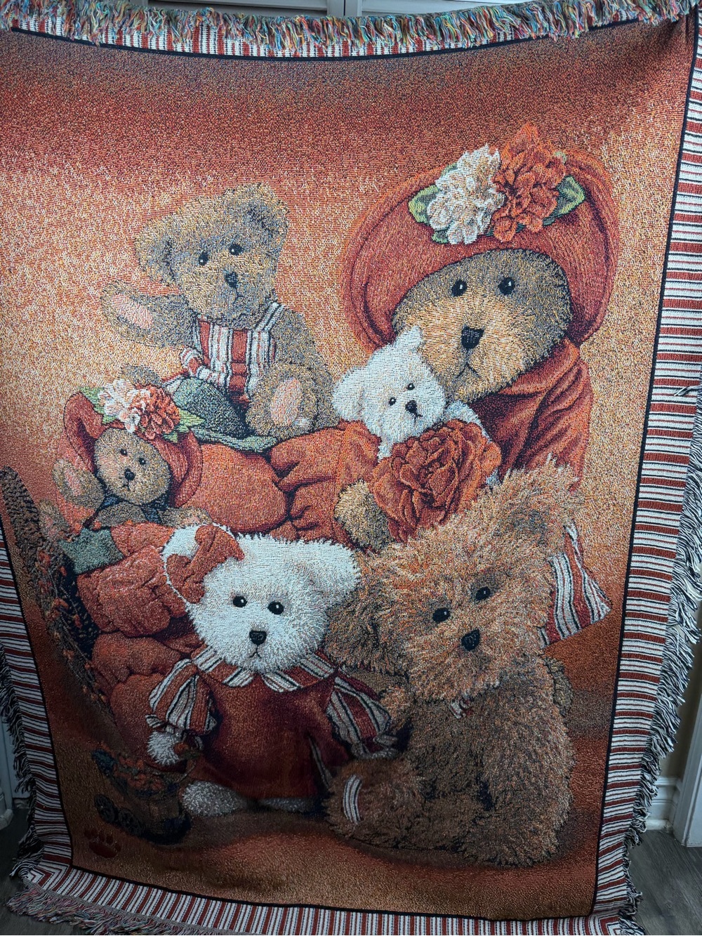 Boyds Bears Fallsworth 2007 Tapestry Throw 51x68 Cotton Made USA Autumn